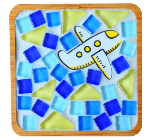 Craft Kits and Hobbies - Mosaic Tiles Crafting on Wooden Coaster (BlueSky)