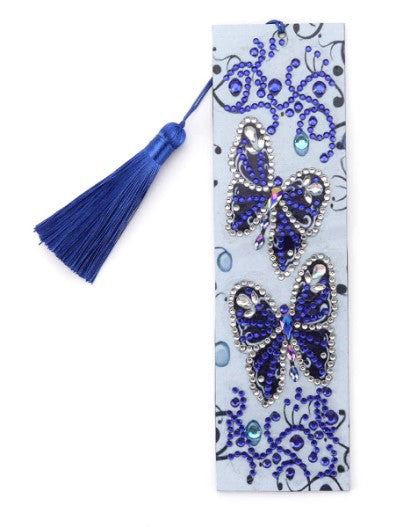 Craft Kits and Hobbies - DIY Diamond and Drill Painting on Bookmark (Ice Blue Butterfly)