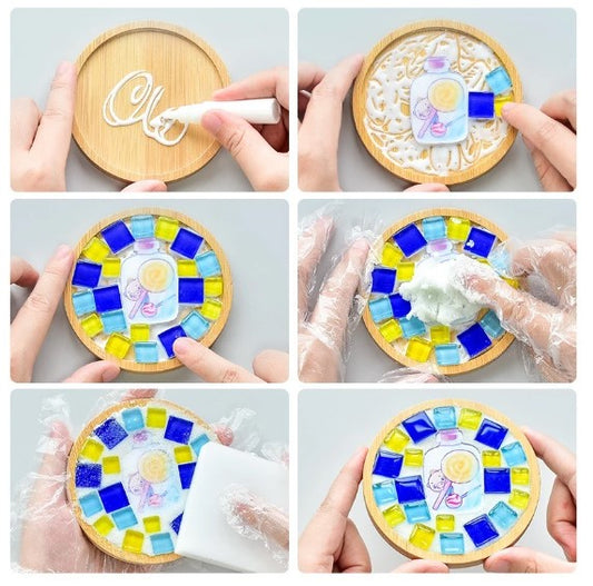 Craft Kits and Hobbies - Mosaic Tiles Crafting on Wooden Coaster (Bubble Tea)