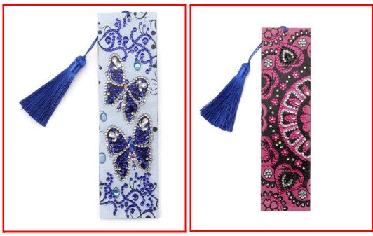 Starters Kit - DIY Diamond and Drill Painting on Bookmark (Purple Mandala and Ice Blue Butterfly)