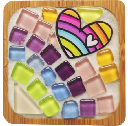 Craft Kits and Hobbies - Mosaic Tiles Crafting on Wooden Coaster (SweetHeart)